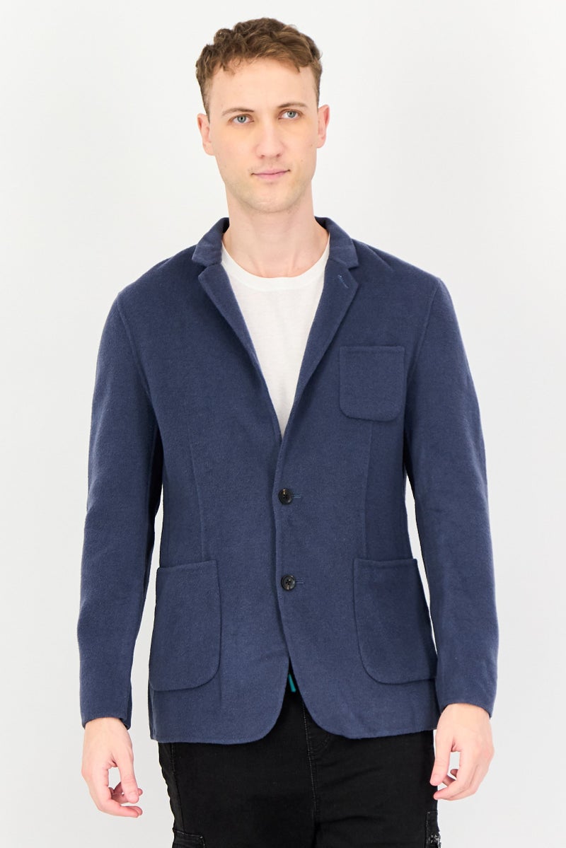 Selected Homme Men Regular Fit Textured Casual Blazer, Slate Blue - Image 1