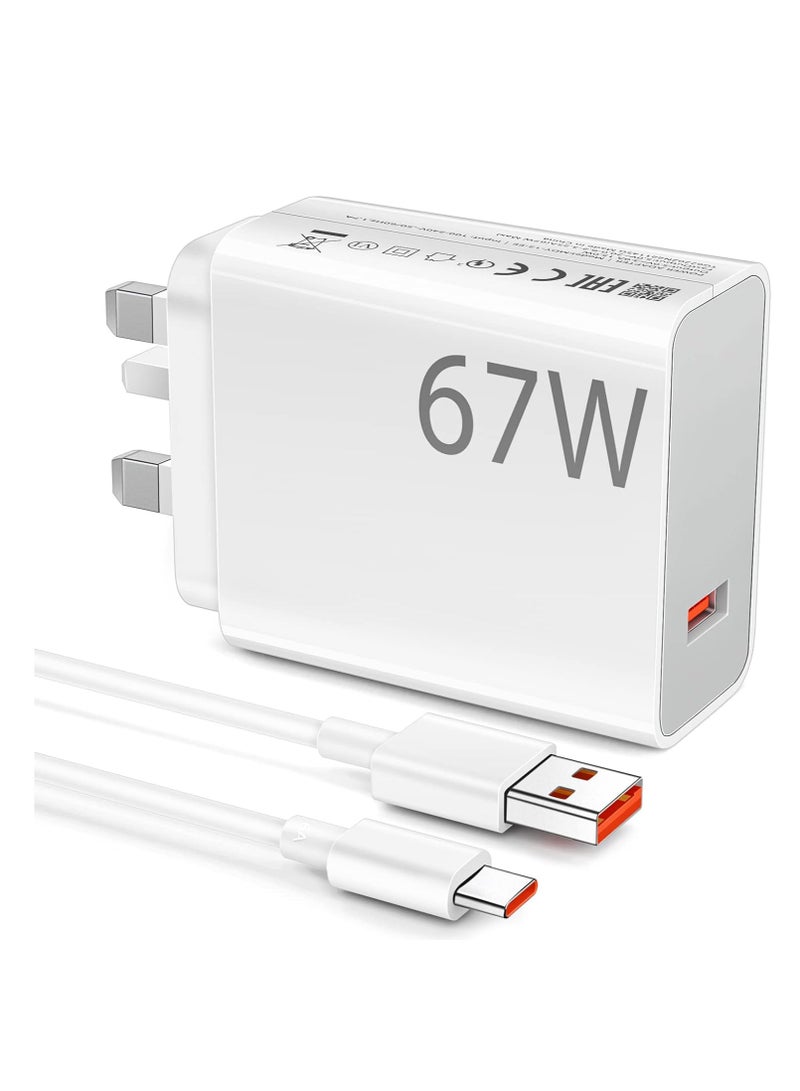 General 67W Fast Charger Plug for Xiaomi 14 with 3A/1M Turbo Charging Cable, Type A Wall Charger UK+ USB C Cable for Xiaomi  14/13 Lite 13/13 Pro/12T/12 12X Redmi Note 14 13 12 11 Pro POCO F6 F5 Pro F4 X7 X  - Image 1