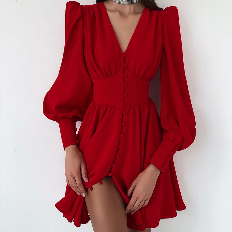 2022 Autumn and Winter New Womens European and American Short Skirt Design Sense Shirt Dress French Dress Elegant Palace Dress Black - Image 4