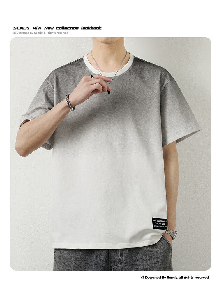 Fashionable Men's Round Neck Gradient Color Bottom T-shirt  - Image 2
