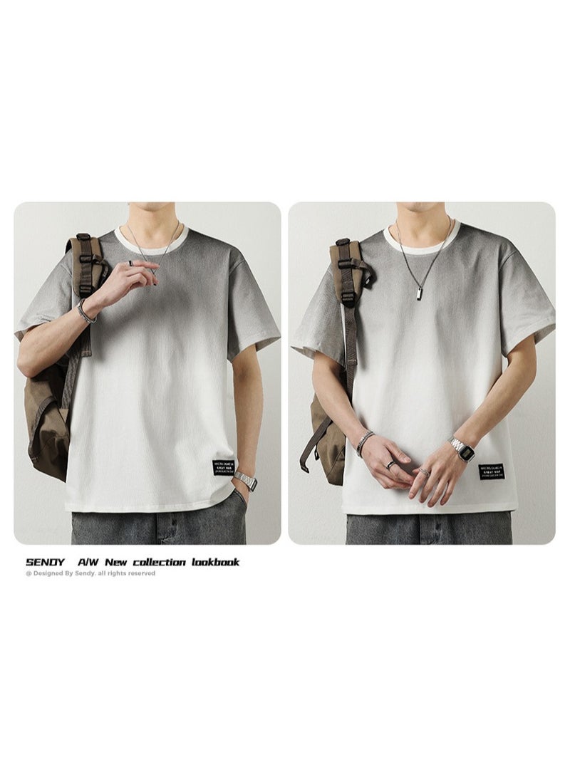 Fashionable Men's Round Neck Gradient Color Bottom T-shirt  - Image 3