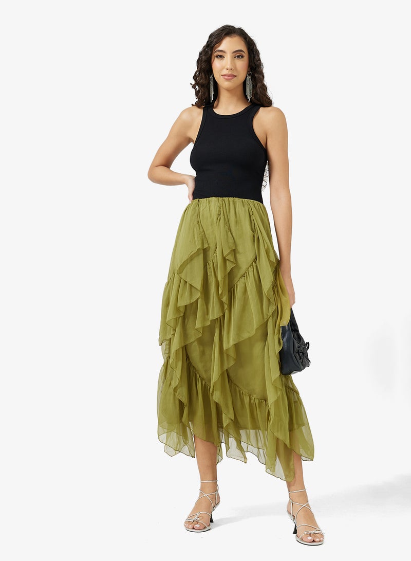 Ginger Waterfall Frill Detail Midi Skirt - Image 2