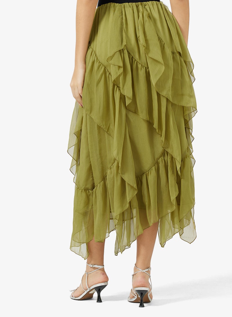 Ginger Waterfall Frill Detail Midi Skirt - Image 3
