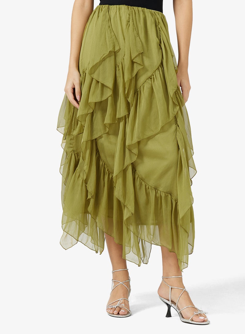 Ginger Waterfall Frill Detail Midi Skirt - Image 1