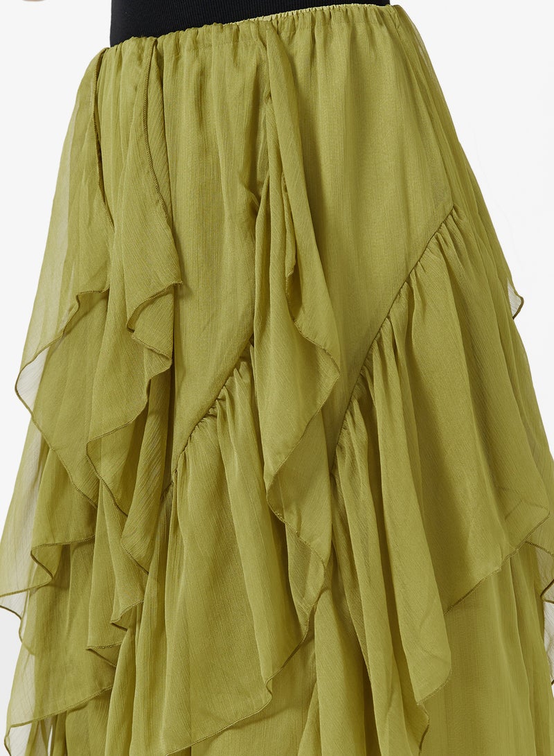 Ginger Waterfall Frill Detail Midi Skirt - Image 4