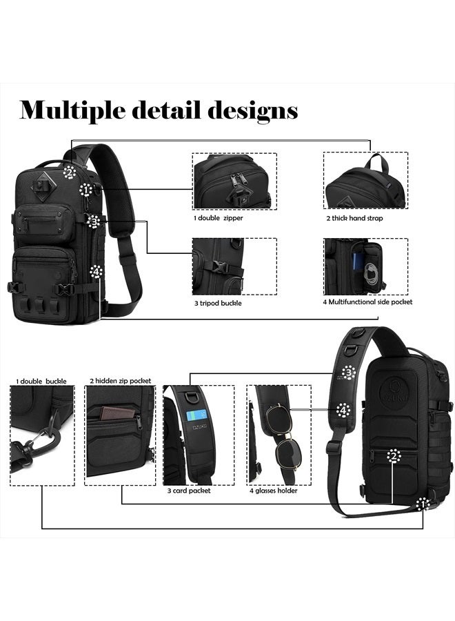 OZUKO Multipurpose Sling Bag for Men, Large Capacity Crossbody Shoulder Bag Waterproof Sling Chest Backpack with Tripod Holder Fit for Outdoor Travel Photography (Black) - Image 4