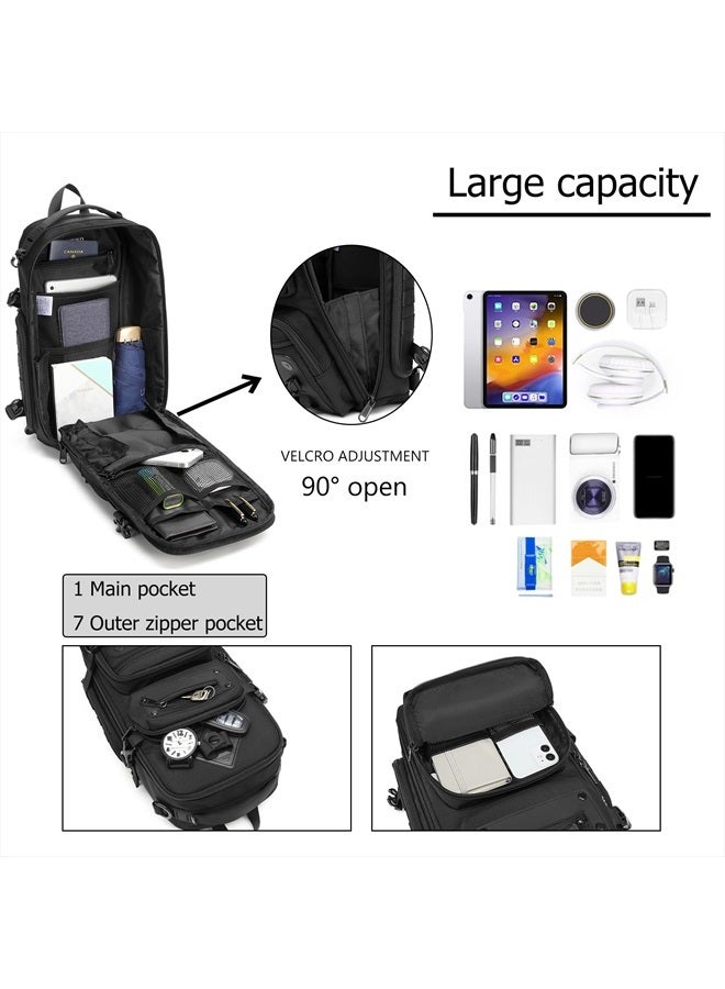 OZUKO Multipurpose Sling Bag for Men, Large Capacity Crossbody Shoulder Bag Waterproof Sling Chest Backpack with Tripod Holder Fit for Outdoor Travel Photography (Black) - Image 3