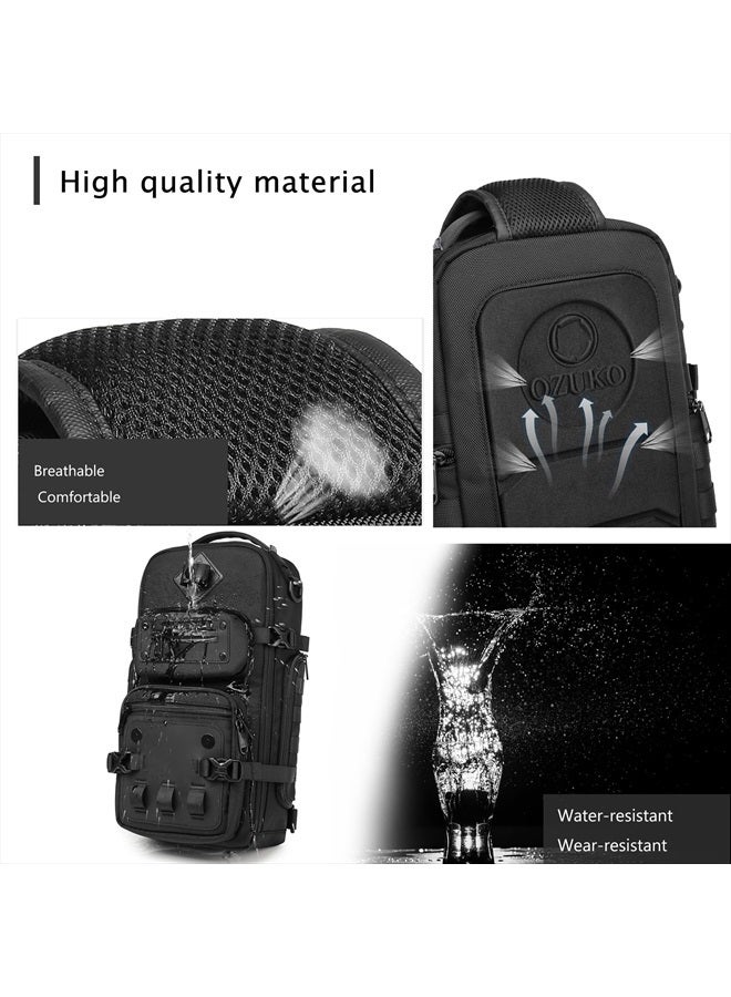 OZUKO Multipurpose Sling Bag for Men, Large Capacity Crossbody Shoulder Bag Waterproof Sling Chest Backpack with Tripod Holder Fit for Outdoor Travel Photography (Black) - Image 5