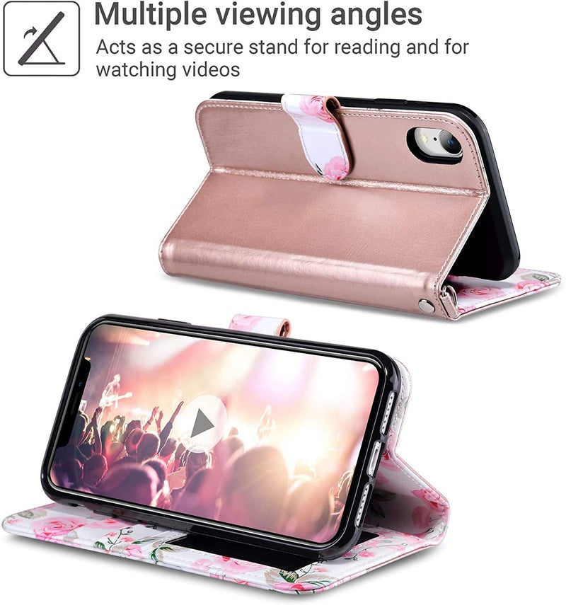 ULAK Compatible with iPhone XR Wallet Case for Women, Premium PU Leather Folio Flip Case with Card Holders Kickstand, Shockproof Protective Phone Cover 6.1 inch, Rose Gold - Image 3