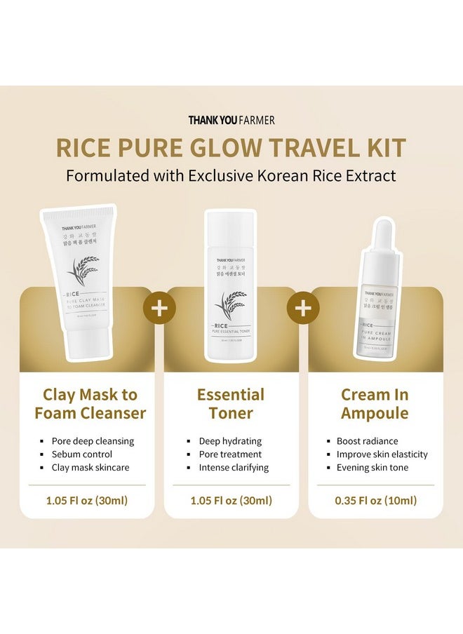 THANKYOU FARMER THANKYOU FARMER Rice Pure Glow Travel Kit, Mini Size Cleanser(1.05 fl oz), Mini Size Toner(1.05 fl oz), Mini Size Ampoule(0.35 fl oz)  - Image 2