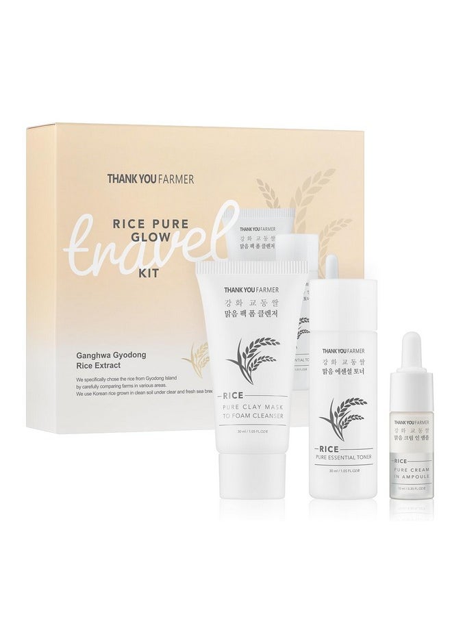 THANKYOU FARMER THANKYOU FARMER Rice Pure Glow Travel Kit, Mini Size Cleanser(1.05 fl oz), Mini Size Toner(1.05 fl oz), Mini Size Ampoule(0.35 fl oz)  - Image 1