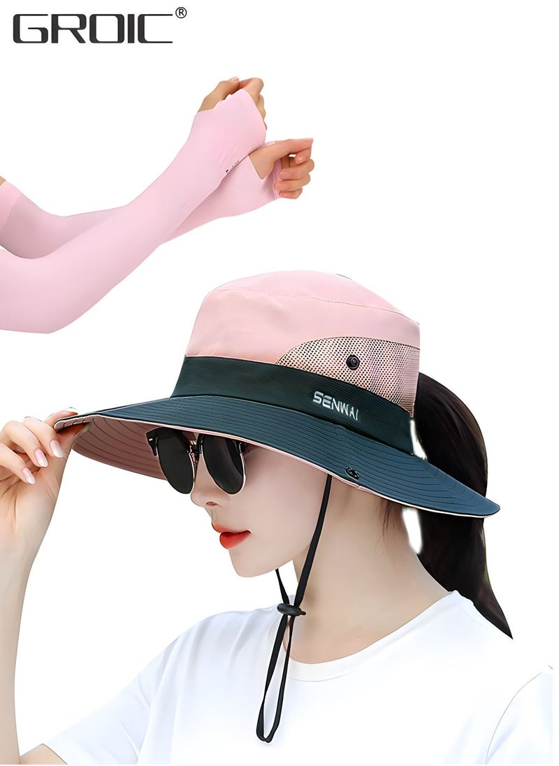 GROIC Sun Hat Sunscreen Sleeves, Waterproof Wide-brimmed Fisherman UV Protection Hat, Fishing Protective Suit, Outdoor Sports Suit,Fishing with Ponytail-Hole  - Image 1