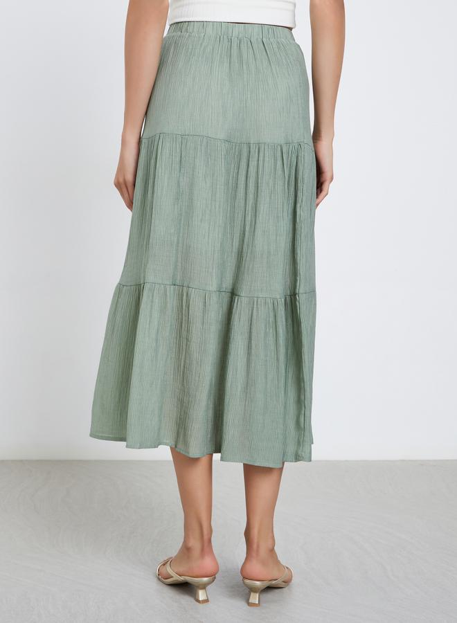 Take Two Khaki Button Detail Tiered Midi Skirt - Image 4