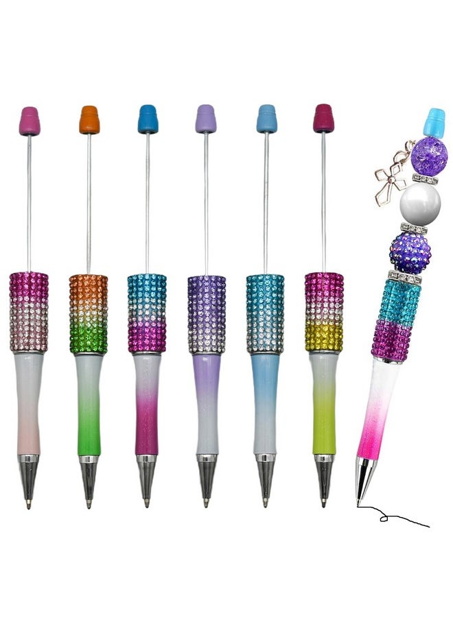 Maydahui - 12 Pcs Gradient Diamond Beadable Ballpoint Pens Retractable Bling Bead Pen Plastic Diy Gem Pens Cool Shaft Beaded Pen Black Ink For Diy Making School Party Office (Beads Not Included) - Image 1