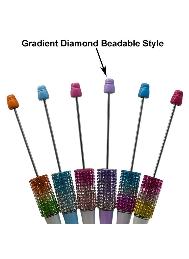 Maydahui - 12 Pcs Gradient Diamond Beadable Ballpoint Pens Retractable Bling Bead Pen Plastic Diy Gem Pens Cool Shaft Beaded Pen Black Ink For Diy Making School Party Office (Beads Not Included) - Image 1