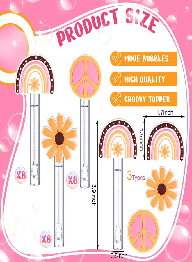 Seenelling 24 Pcs Groovy Hippie Mini Bubble Wand for Kids Boho Rainbow Daisy Peace Sign Bubble Party Favors Assortment Toys for Girls Boys Celebration Birthday Goodie Bag Stuffers Summer Outdoor Gifts - Image 2