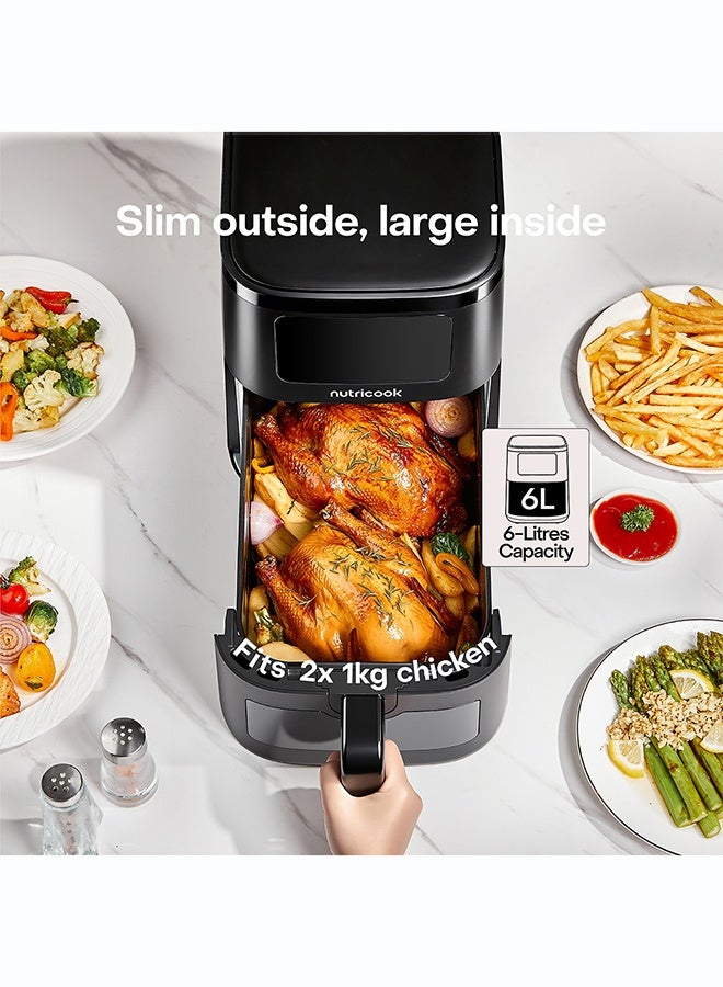 nutricook Air Fryer Slim 6L/ 1KG Capacity, Extra Large Basket, Space-Saving Slim Design, Air Fry, Bake & Reheat, 8 Cooking Programs, Clear Window & Light, NC-AFS150V, Black, 2000W, 2-Year Warranty 6 L 2000 W AFS150V black - Image 2