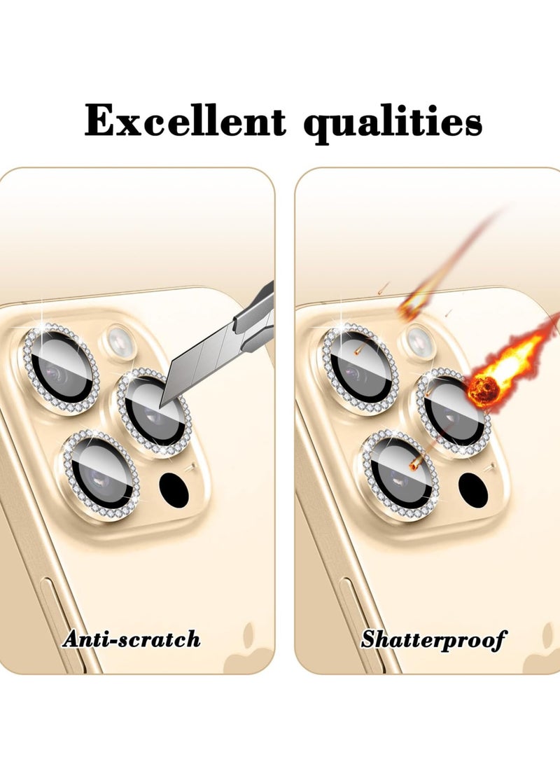 ELTRAZONE "Gold Diamond Tempered Glass Camera Lens Protector for iPhone 16 Pro/16 Pro Max – Glamorous Automatic Alignment with Glitter Film Stickers" - Image 4