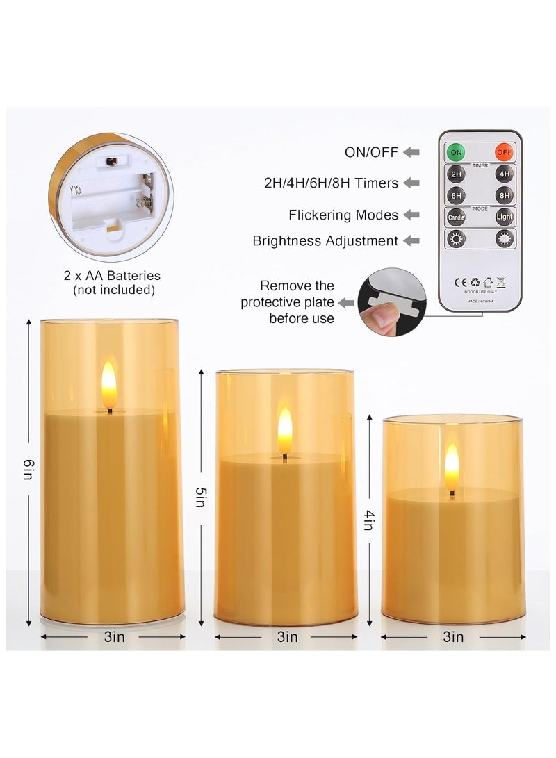 Battery Operated LED Candles - Realistic Acrylic Flickering Flameless with Remote Timer, Gold Pillar Electric for Home Decor, Wedding, Party, Holiday Festival, Set of 3  - Image 2