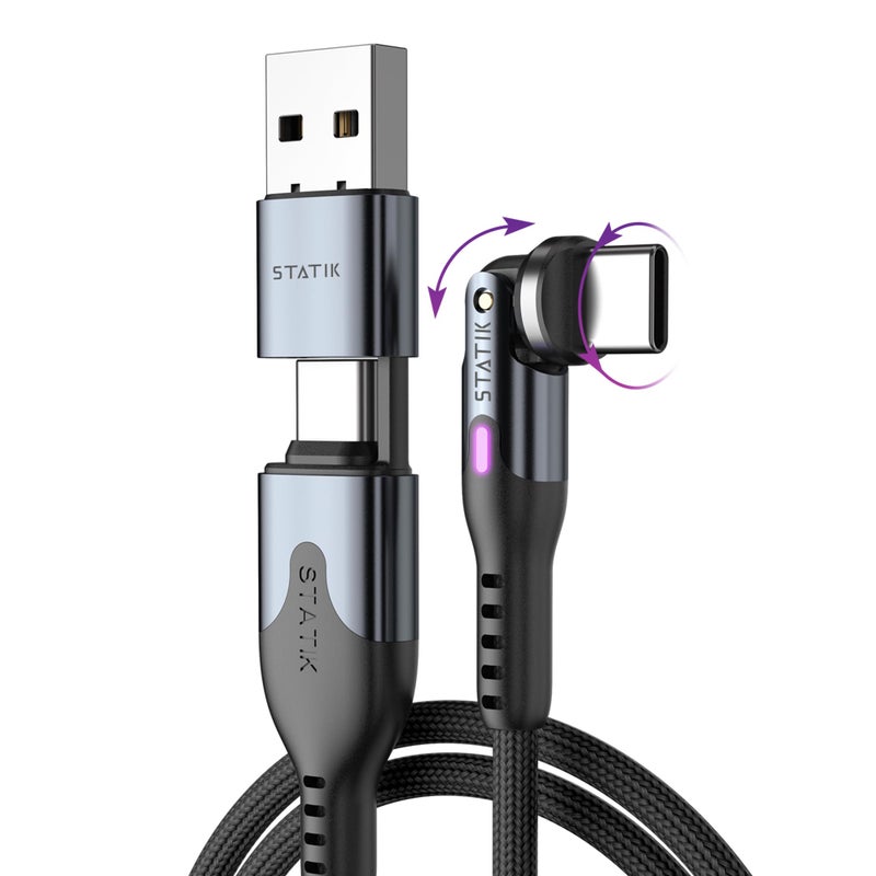 Statik PowerPivot Pro 90 Degree Cable Fast Charging Cable, USB C Swivel Head Charger Cable, 100W Type C Charger, Data Transfer Capable Right Angle USB Charger Cord, USB C to USB C Cable, 6FT/2M - Image 1