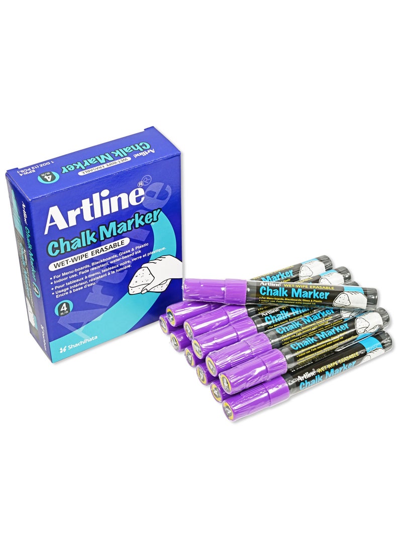 Artline 12 Pieces EPW4 Chalk Marker, Line 4.0mm, Wet Wipe Eresable, Color:Purple-ARMKEPW-4PU - Image 4