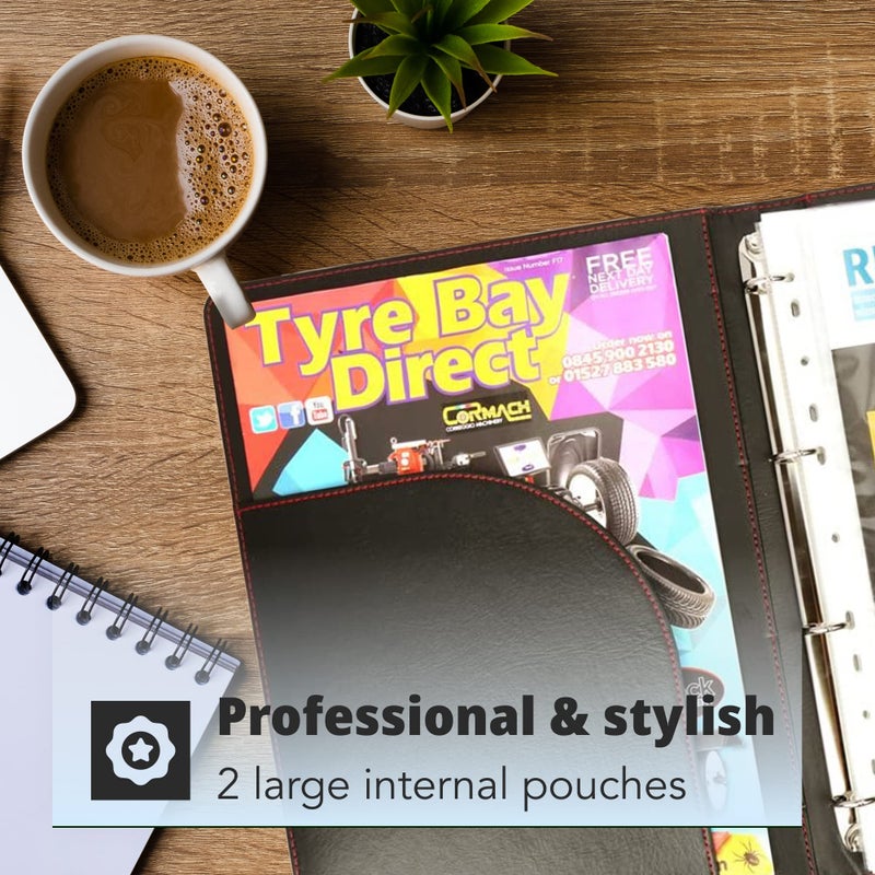 HST محفظة H&S A4 مع آلية مجلد حلقي - محفظة أعمال من الجلد الصناعي - منظم مؤتمرات مع 40 جيب بلاستيكي - مجلد أعمال A4 - كتاب مجلد جلد، مجلد عرض جلدي - Image 2