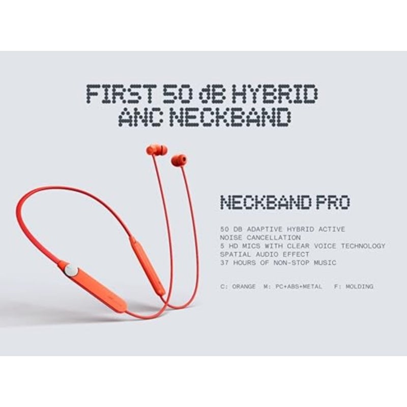 Neckband Pro للتنقل اليومي والاستخدام المكتبي، معدن مطلي بالسيليكون، برتقالي، 50 ديسيبل ANC مع قرص ذكي وبطارية تدوم 37 ساعة - Image 5