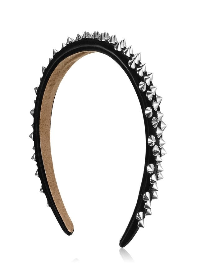 IANFAN Spiked Headband, Punk Studded Rivet Rock Hair Hoop For Women, Gothic Black Spiked Headpiece - Image 1