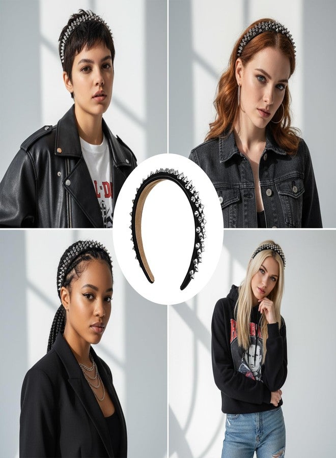 IANFAN Spiked Headband, Punk Studded Rivet Rock Hair Hoop For Women, Gothic Black Spiked Headpiece - Image 3