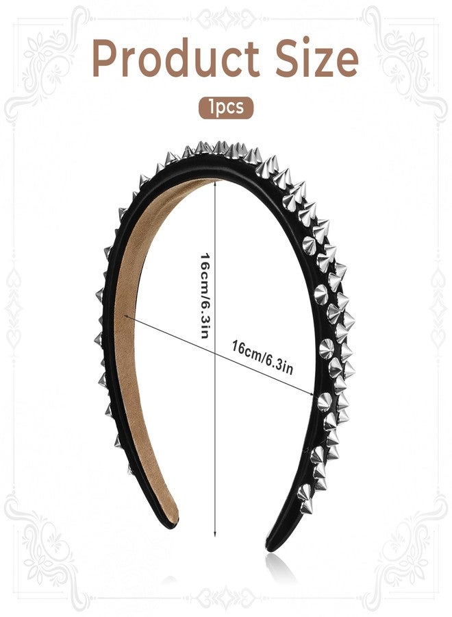 IANFAN Spiked Headband, Punk Studded Rivet Rock Hair Hoop For Women, Gothic Black Spiked Headpiece - Image 2