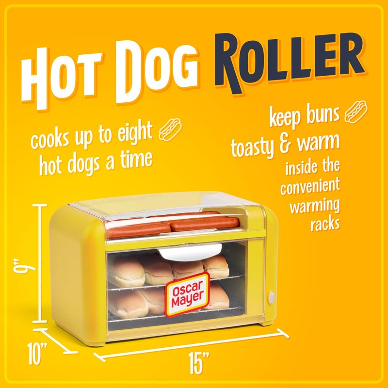 Nostalgia Oscar Mayer Extra Large Countertop 8 Hot Dog Roller and Bun Toaster Oven - Stainless Steel Rollers and Non-stick Warming Racks - Adjustable Timer - Image 3