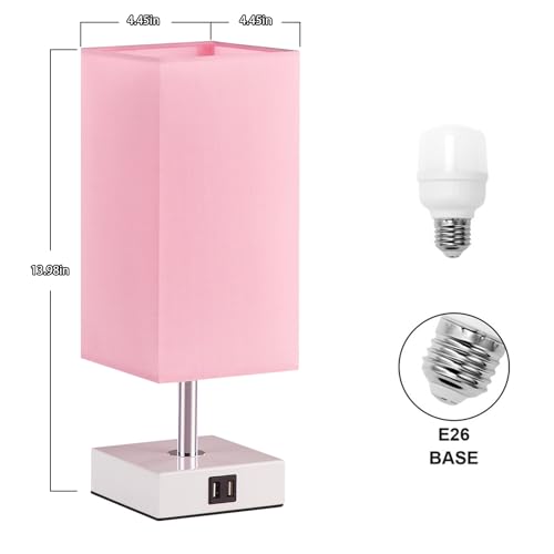 Ambimall Touch Control Table Lamp with 2 USB Charging Ports, 3 Way Touch Lamps Beside Desk, Nightstand Lamp for Bedrooms Living Room, Pink Shade with White Base, LED Bulb Included(Pink) - Image 2