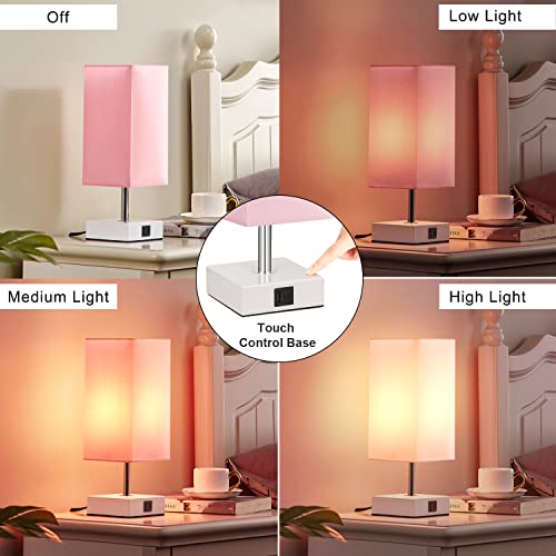 Ambimall Touch Control Table Lamp with 2 USB Charging Ports, 3 Way Touch Lamps Beside Desk, Nightstand Lamp for Bedrooms Living Room, Pink Shade with White Base, LED Bulb Included(Pink) - Image 4