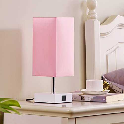 Ambimall Touch Control Table Lamp with 2 USB Charging Ports, 3 Way Touch Lamps Beside Desk, Nightstand Lamp for Bedrooms Living Room, Pink Shade with White Base, LED Bulb Included(Pink) - Image 5