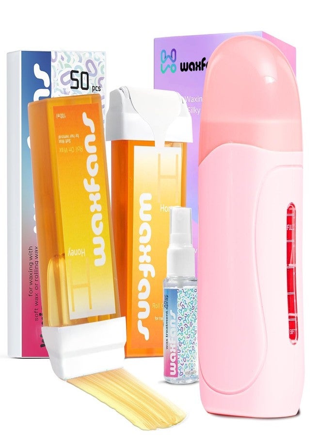 waxfans Wax Roller Kit- Easy Use Roll on Wax Kit with 4-6 Weeks Smooth Skin,Hair Remover for Larger Areas of the Body, Beginner-Friendly,with 50 Pcs Strips and 2 wax roller (Honey) - Image 1