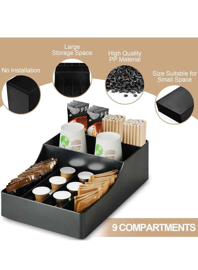 منظم محطة القهوة للكونتر، صندوق تخزين متعدد الوظائف لإكسسوارات ركن القهوة وحامل تخزين الشفاطات - Image 3