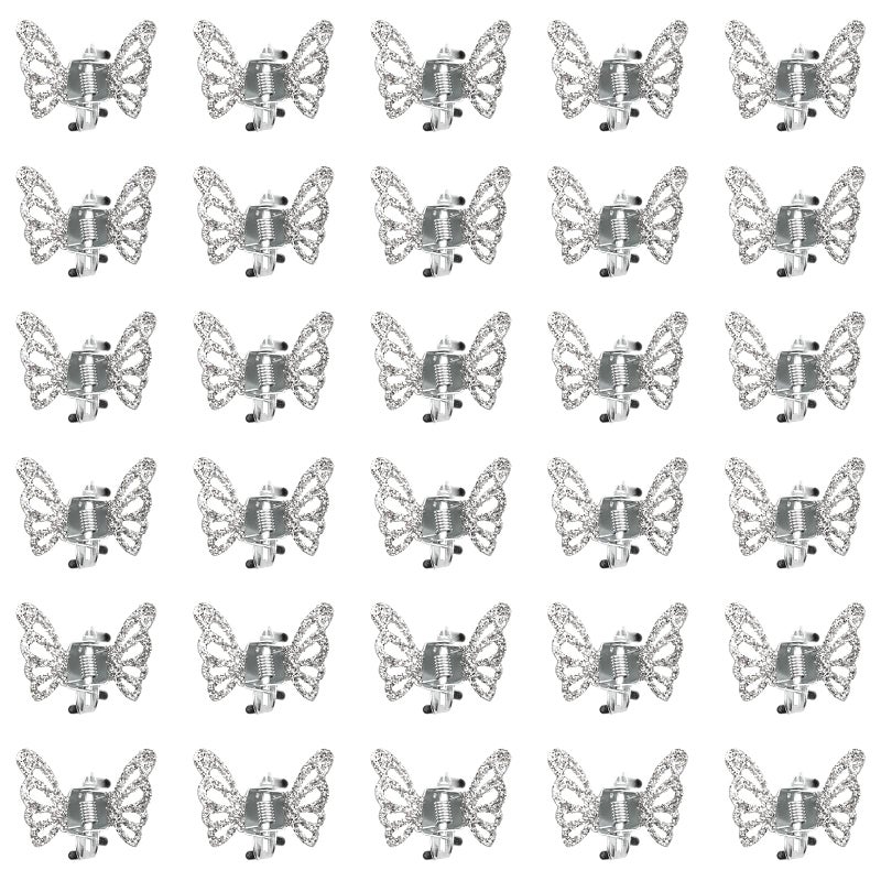 Wecoe 30pcs Small Butterfly Hair Clips Mini Claw Clips Cute Silver Hair Clips Metal Decorative Tiny Clips Halloween Hair Accessories Women Gift