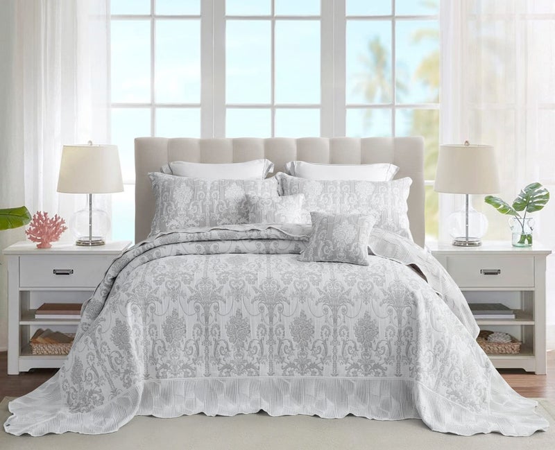Blythease Oversized King Bedspread 128x120 Extra Wide, Jacquard Matelasse Damask Pattern Design, Lightweight, Reversible, 5 Piece, 100% Microfiber, Gray - Image 3