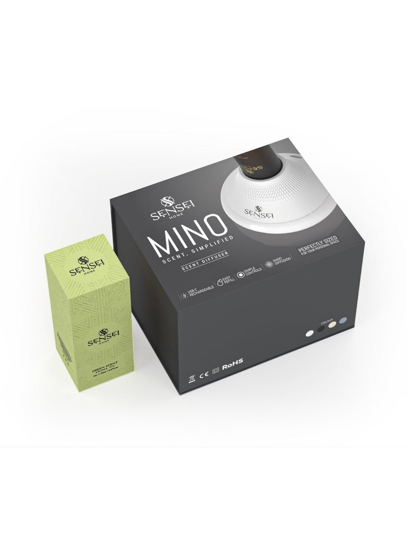 SENSEI Mino Diffuser and Diffuser Oil (Green Scent), tabletop aroma diffuser for room, desk, office and reception. Comes with free Green Scent oil included. Notes of green tea, mint and amber. - Image 2