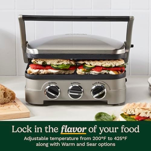 Cuisinart Griddler Indoor Grill, Panini Press, Sandwich Maker & More, 5-in-1 Grilling, Dishwasher-Safe Nonstick Cooking Plates, GR-4NP1, Stainless Steel - Image 2