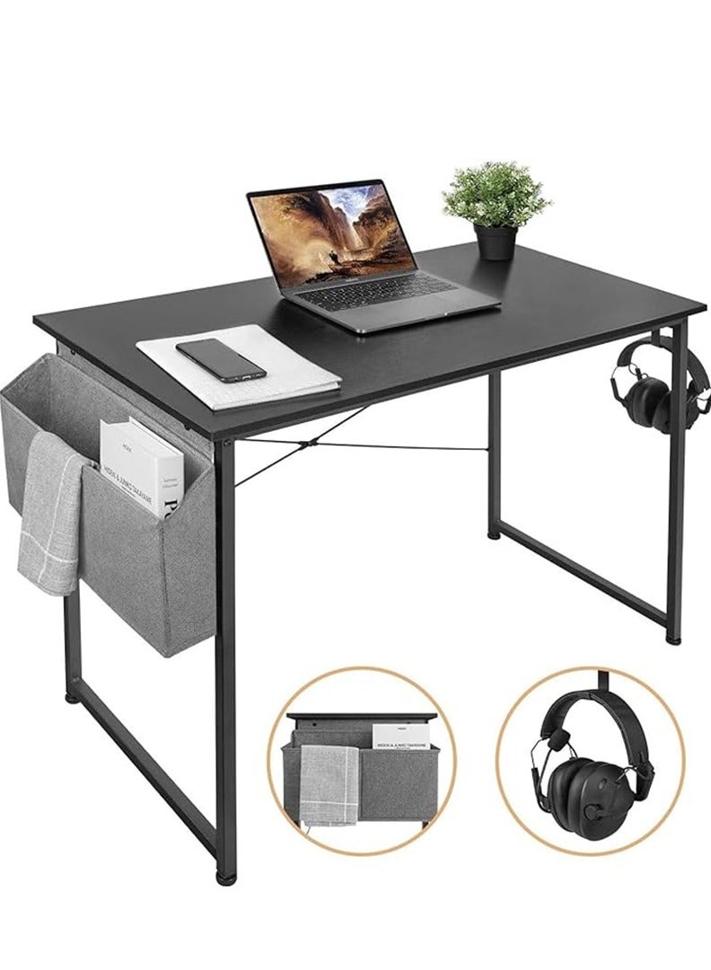 Generic Modern Computer Desk Sturdy Office Desk Simple Writing Desk Study Table with Storage Bag and Hook for Home Office Bedroom Living Room PC Laptop Notebook Table (100*50cm, Black) - Image 1