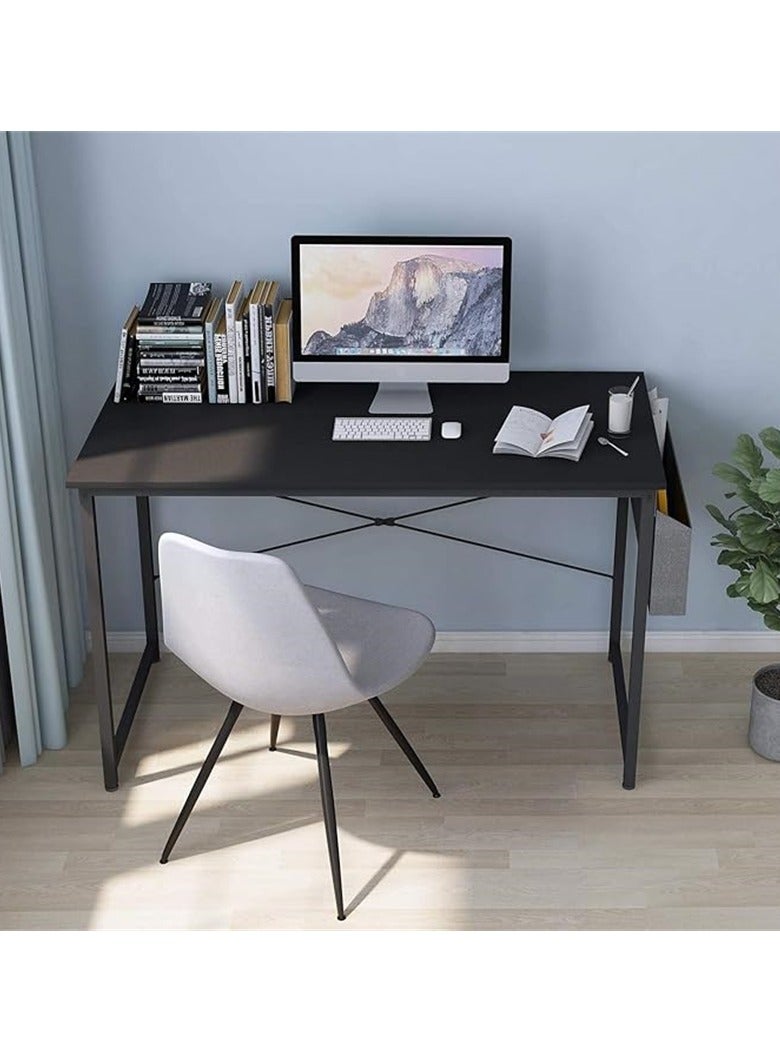 Generic Modern Computer Desk Sturdy Office Desk Simple Writing Desk Study Table with Storage Bag and Hook for Home Office Bedroom Living Room PC Laptop Notebook Table (100*50cm, Black) - Image 2