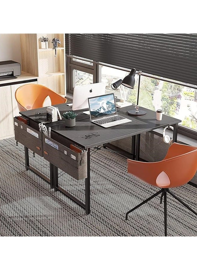 Generic Modern Computer Desk Sturdy Office Desk Simple Writing Desk Study Table with Storage Bag and Hook for Home Office Bedroom Living Room PC Laptop Notebook Table (100*50cm, Black) - Image 4