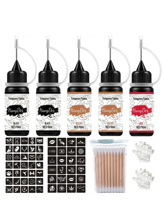 Yomagine Temporary Tattoos Ink, Semi Permanent Tattoos, DIY Fake Freckles Temporary Tattoos for Women Men Kids,Summer Trend Freehand Ink with 78 Pcs Free Tattoo Stencils,Jagua Gel - Full Kit 5 Bottles - Image 1