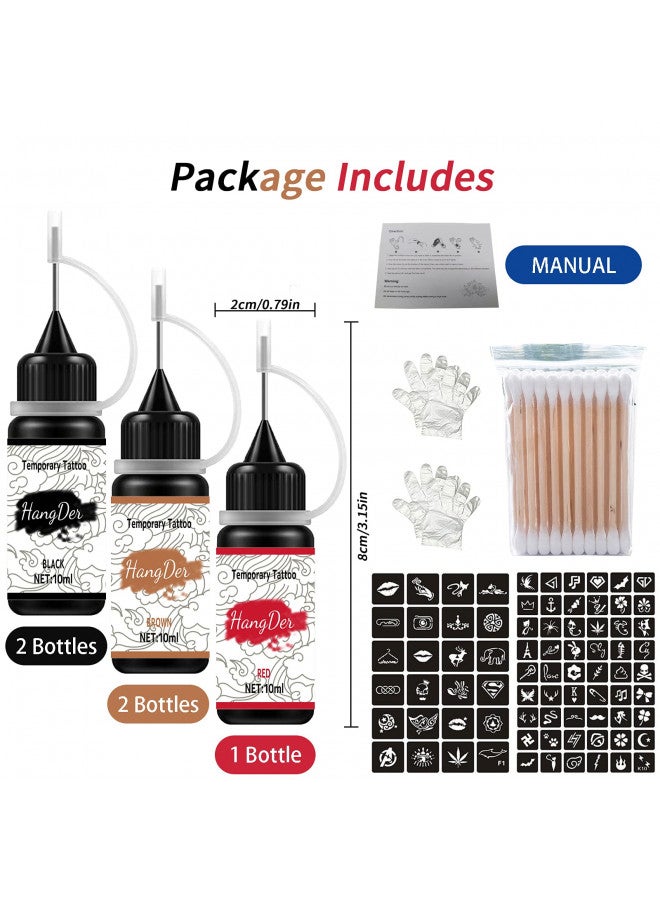 Yomagine Temporary Tattoos Ink, Semi Permanent Tattoos, DIY Fake Freckles Temporary Tattoos for Women Men Kids,Summer Trend Freehand Ink with 78 Pcs Free Tattoo Stencils,Jagua Gel - Full Kit 5 Bottles - Image 4