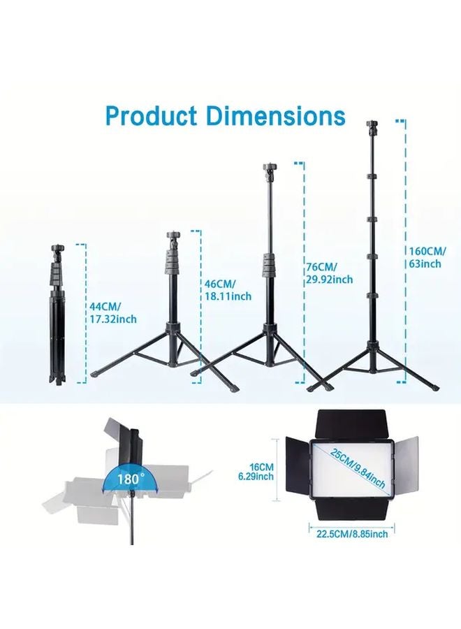 Black 63 Inch Studio Lighting Kit With Tripod Dimmable LED Fill Light For Photography Video Recording - Image 3