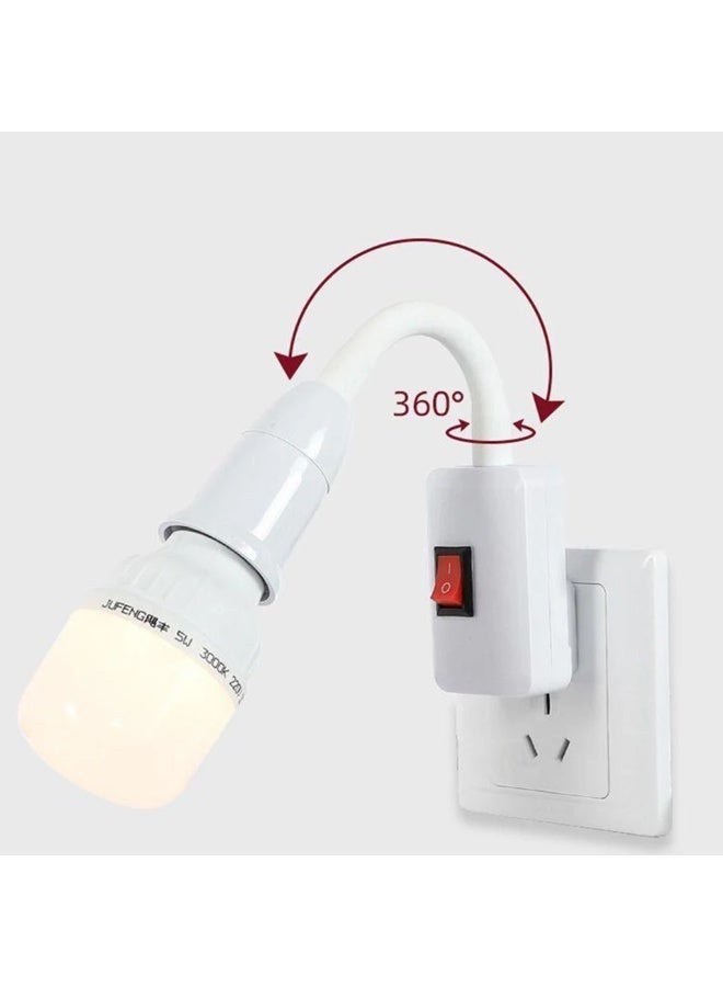 محول مقبس إضاءة 360 درجة، حامل مصباح E26/E27 مع مفتاح تشغيل/إيقاف لمصابيح المكتب، محول مقبس مصباح التيار المتردد - Image 1