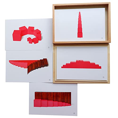 Kghios Montessori Pink Tower Brown Stair and Long Red Rods Sensorial Cards with Wood BoxMontessori Toys Materials for Toddlers Visual Sense Early Educational Tools Preschool Learning Toys - Image 1