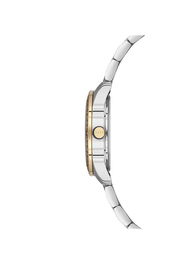 U.S. Polo Assn. Novelties Green Dial Silver Gold Stainless Steel Bracelet Analog Watch for Women 28mm - Image 2