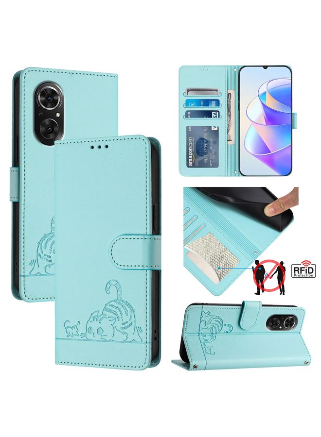 S-TOP Case For Honor 50 SE Cat Rat Embossed Pattern RFID Leather Phone Case with Lanyard - Image 1